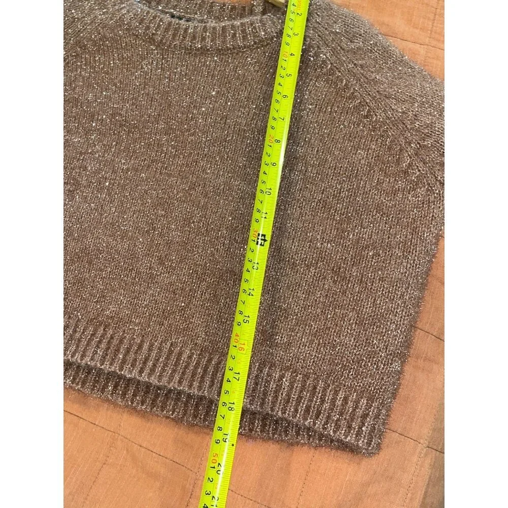 MIOU MUSE Womens Glitter Knit Crop Sweater  Size Large Broqn